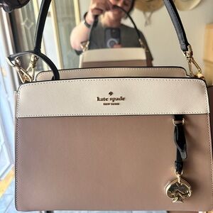 Kate Spade Tan and Cream Satchel with Elegant Color Blocking